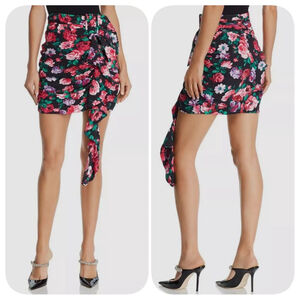 NEW $455 Ronny Kobo Women Black Pink Floral Print Belted Mini Short Skirt Size S